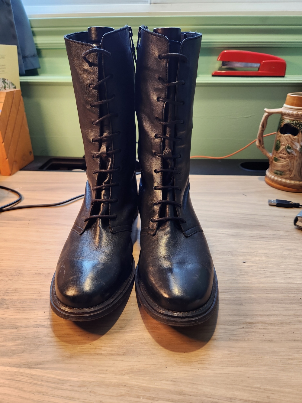 Cole Haan Black Lace-Up Leather Mid-Calf Boots - Picture 4 of 10